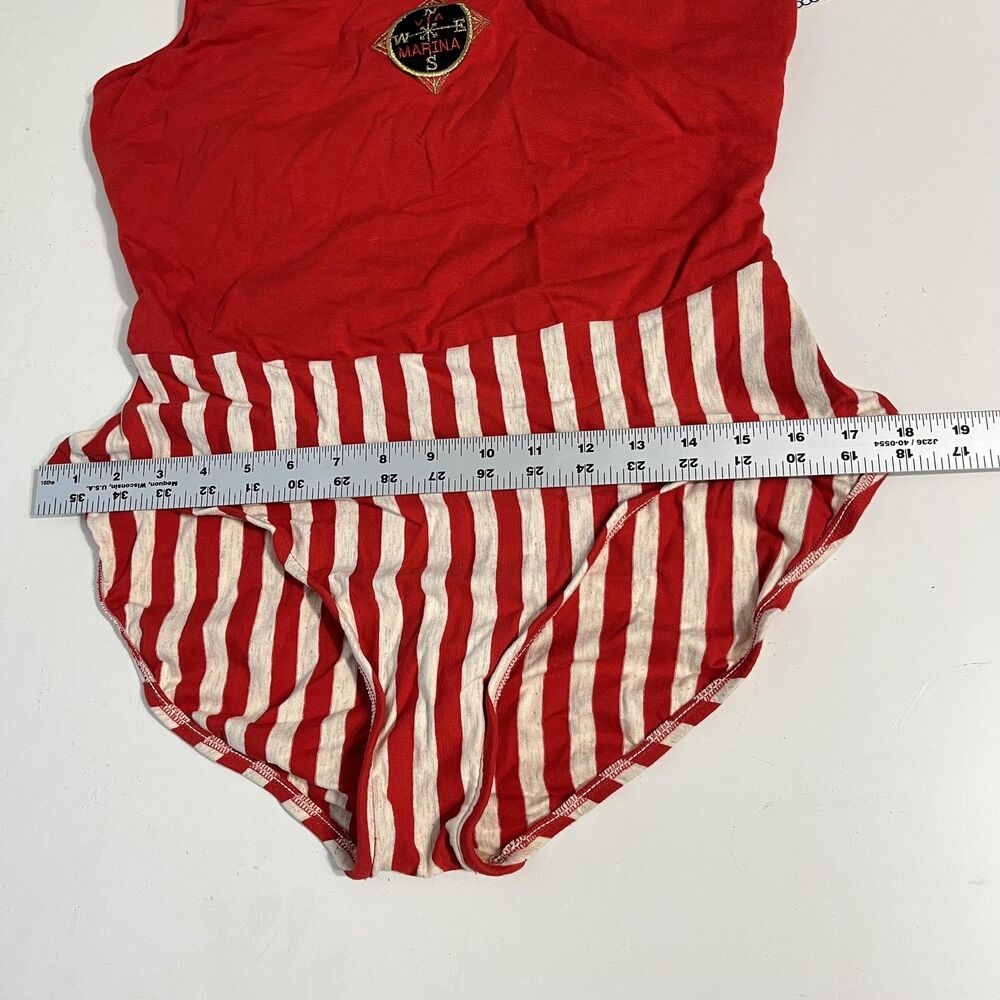 Vintage Via Marina Swimsuit Womens 16 Red Striped Nautical One Piece USA Cotton - Picture 16 of 16